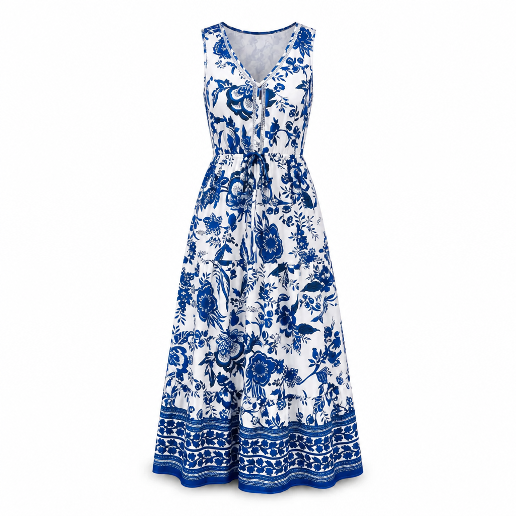 Women's Floral Sundress | Patchwork Print | Pleated Long Skirt