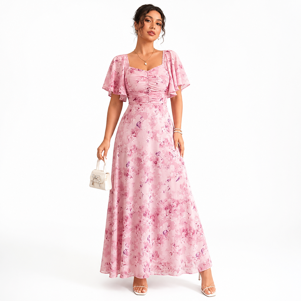 Women's Party Dress | Slim Elegant Style | Lotus Leaf Sleeves