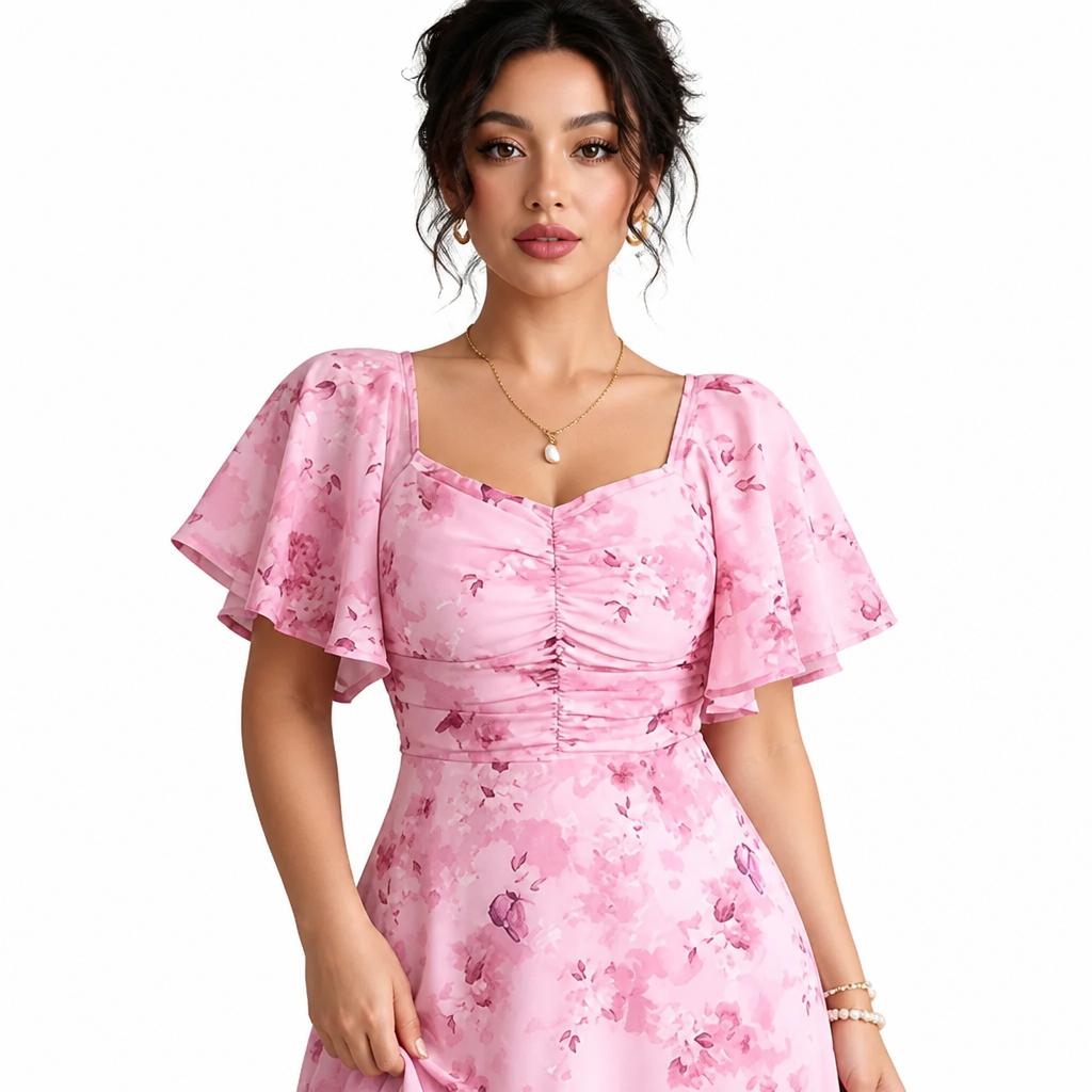 Women's Party Dress | Slim Elegant Style | Lotus Leaf Sleeves