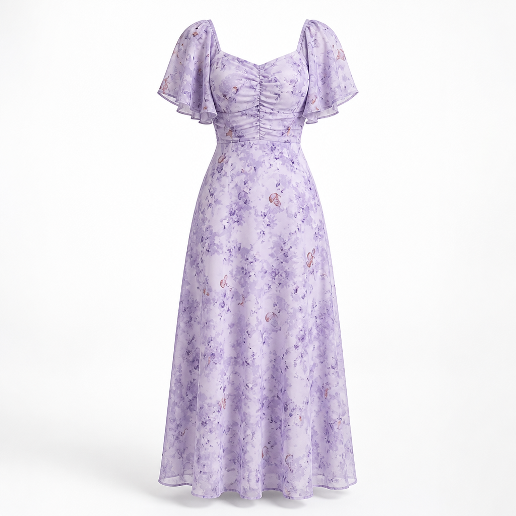 Women's Party Dress | Slim Elegant Style | Lotus Leaf Sleeves