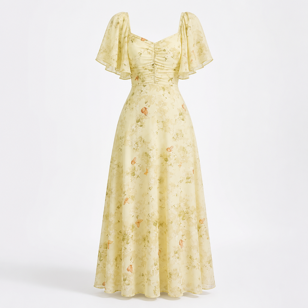 Women's Party Dress | Slim Elegant Style | Lotus Leaf Sleeves