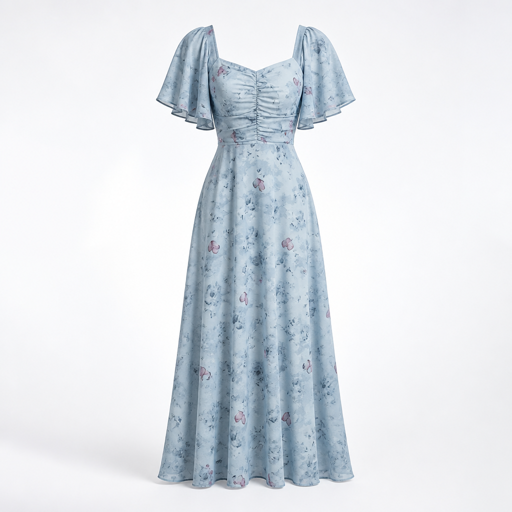 Women's Party Dress | Slim Elegant Style | Lotus Leaf Sleeves
