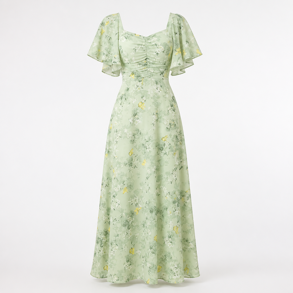 Women's Party Dress | Slim Elegant Style | Lotus Leaf Sleeves