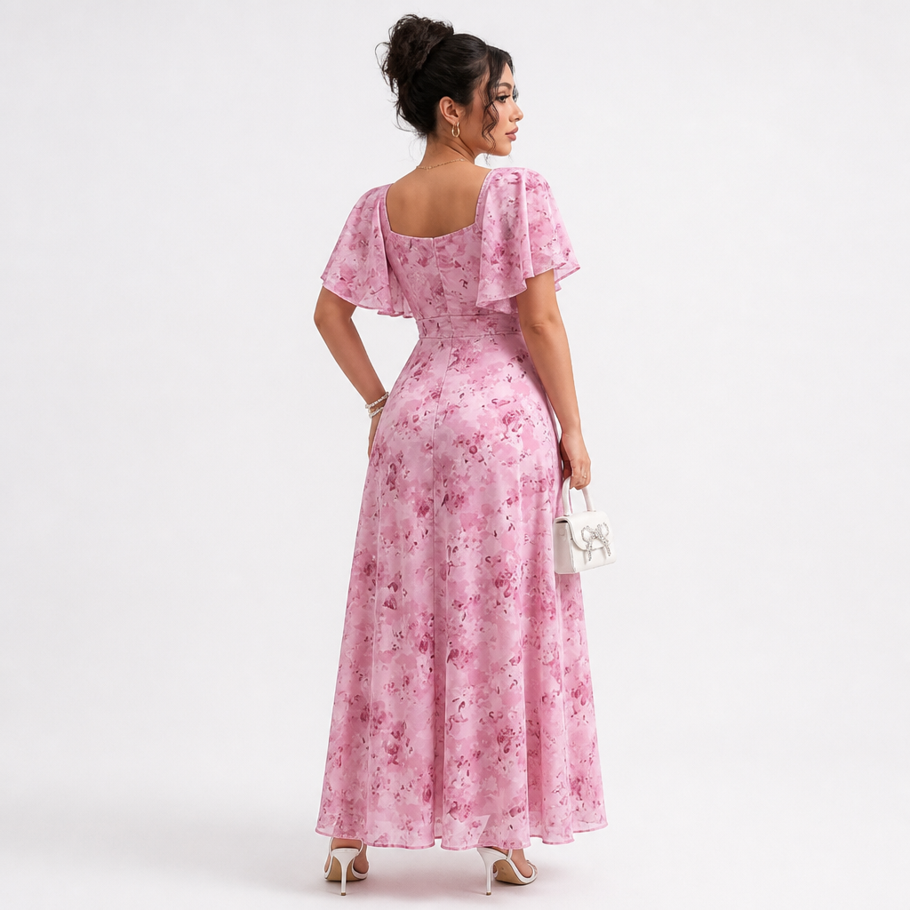 Women's Party Dress | Slim Elegant Style | Lotus Leaf Sleeves