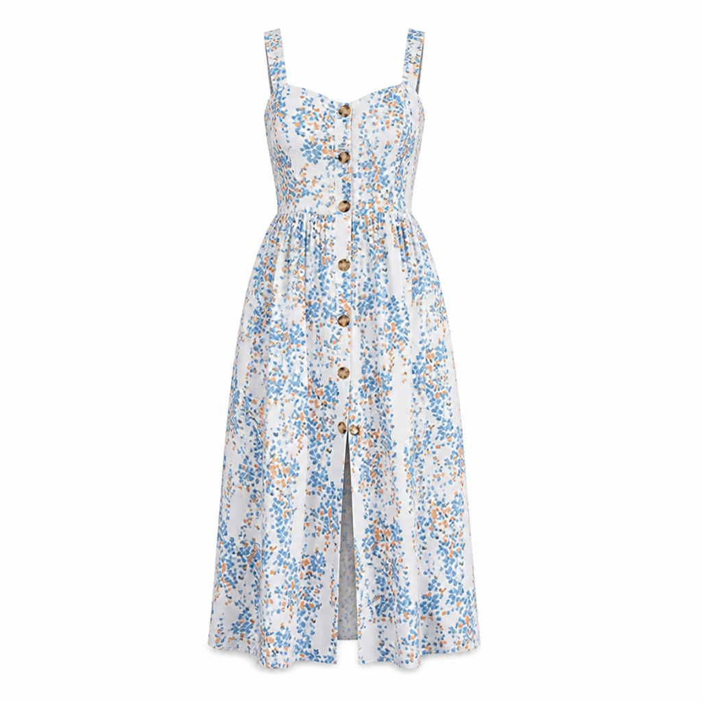 Women's Printed Camisole Dress | Loose Fit Sleeveless | Button-Front & Side Split | Summer Casual