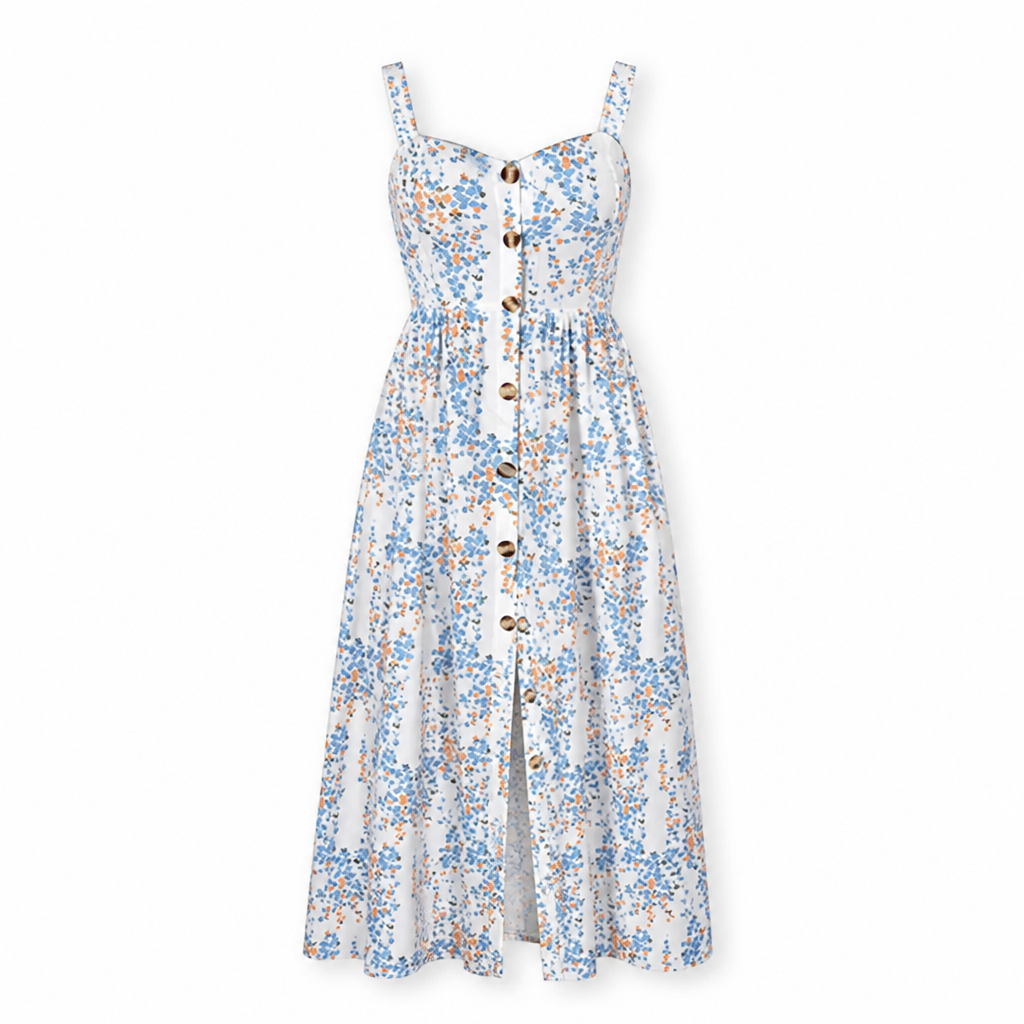 Women's Printed Camisole Dress | Loose Fit Sleeveless | Button-Front & Side Split | Summer Casual