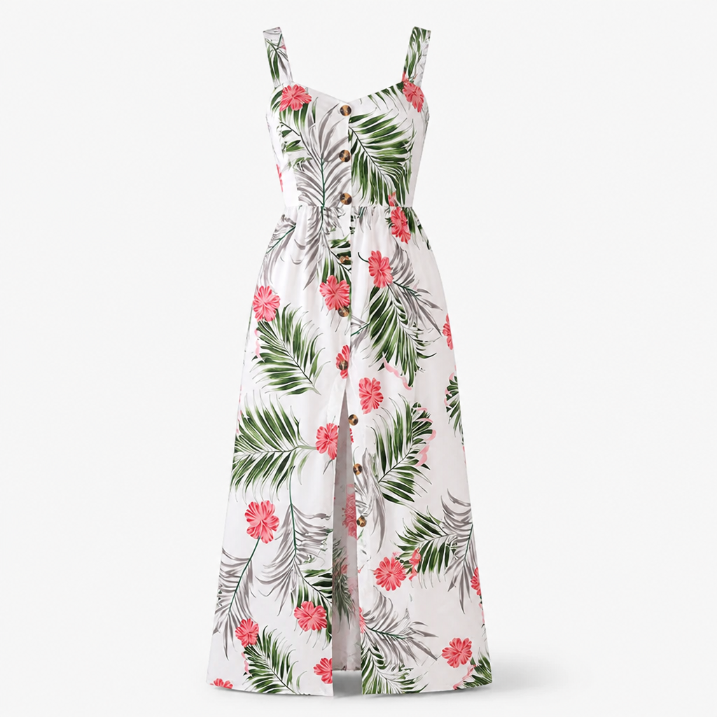 Women's Printed Camisole Dress | Loose Fit Sleeveless | Button-Front & Side Split | Summer Casual