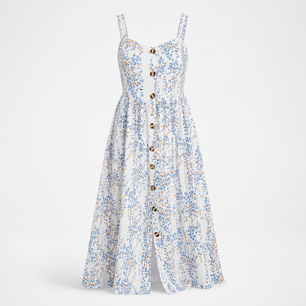 Women's Printed Camisole Dress | Loose Fit Sleeveless | Button-Front & Side Split | Summer Casual
