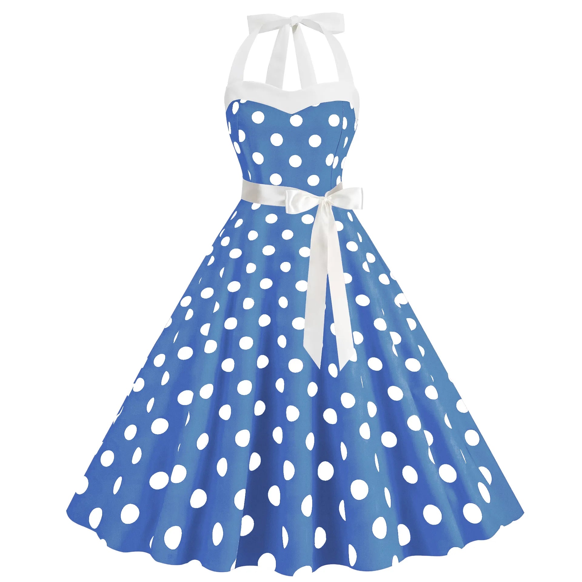 Elegant Women Polka Dot Dress Summer Hepburn 1950s 60s Vintage Sexy Halter Rockabilly Retro Party Office Dresses 2026 Robe Pinup