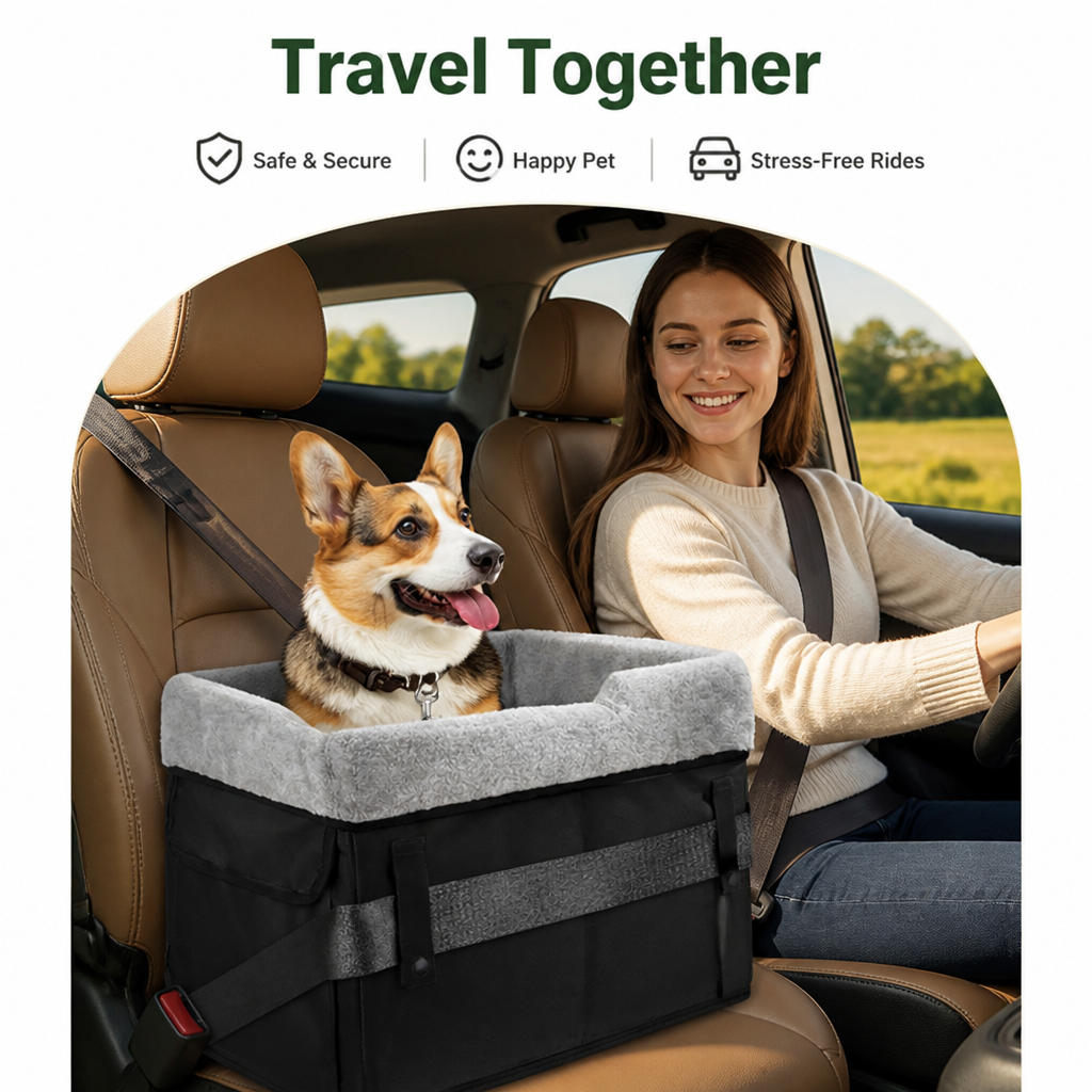 DogBedHouse Washable Foldable Elevated Booster Dog Car Seat (With Storage Bag)