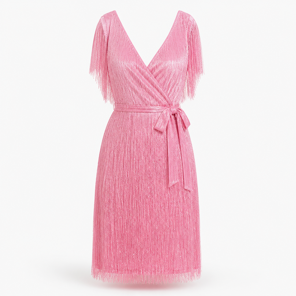 Women's V-Neck Wrap Dress | Regular Fit | Self-Tie Waist, Midi Length | Summer Dress | Wedding Guest Outfit | Evening Wear