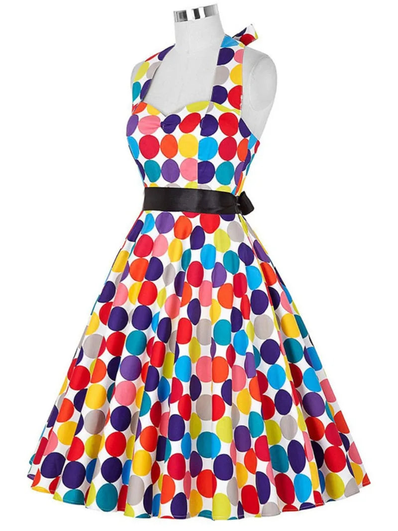Elegant Women Polka Dot Dress Summer Hepburn 1950s 60s Vintage Sexy Halter Rockabilly Retro Party Office Dresses 2026 Robe Pinup