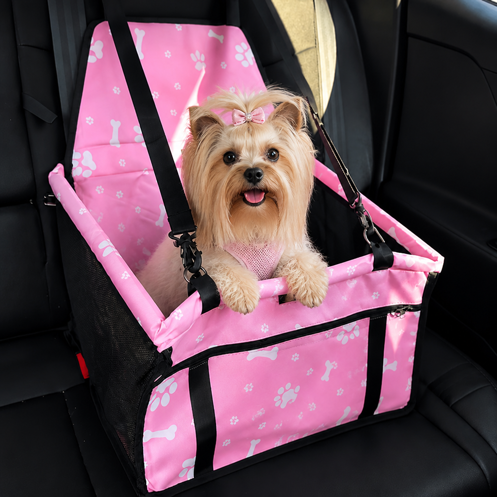 DogBedHouse Elevated Washable Car Booster Seat (Safety Leash & Adjustable Straps)