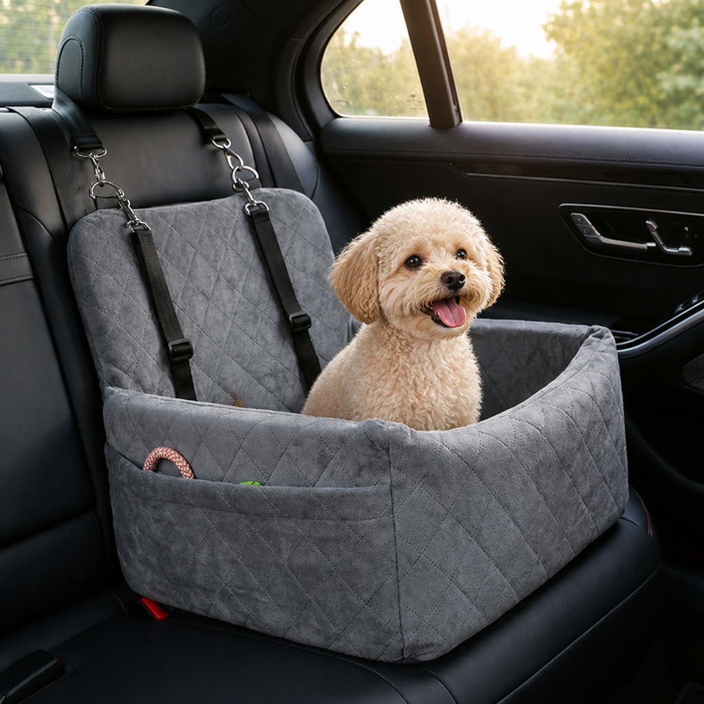 DogBedHouse Breathable & Washable Dog Car Seat (Built-In Safety Belt)