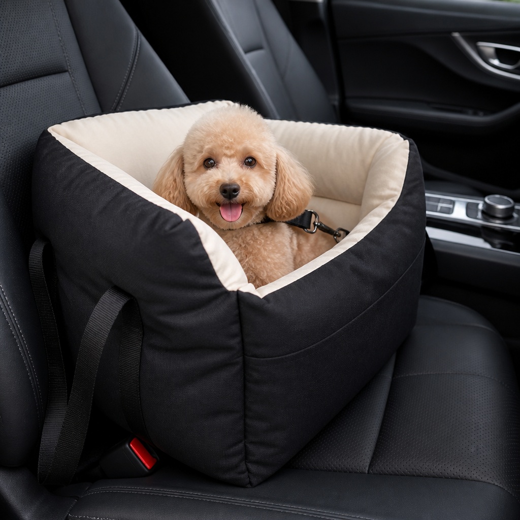 DogBedHouse Integrated Safety Belt & Washable Plush Dog Car Seat (Small Dogs)