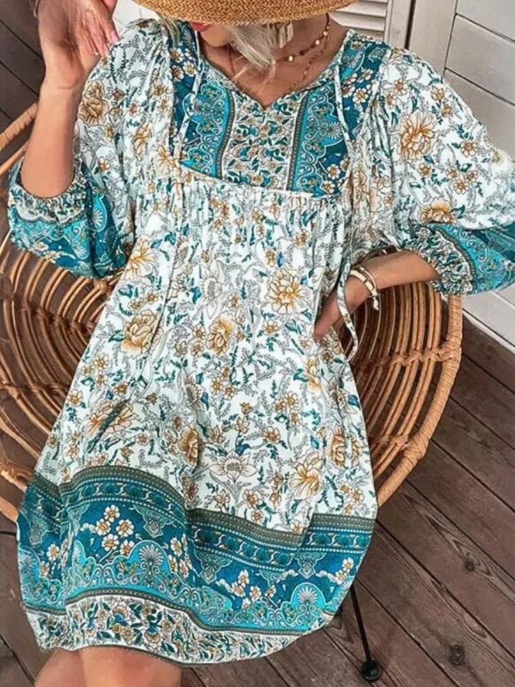 Avencea - Women's Summer Bohemian Floral Mini Dress in Modern Style