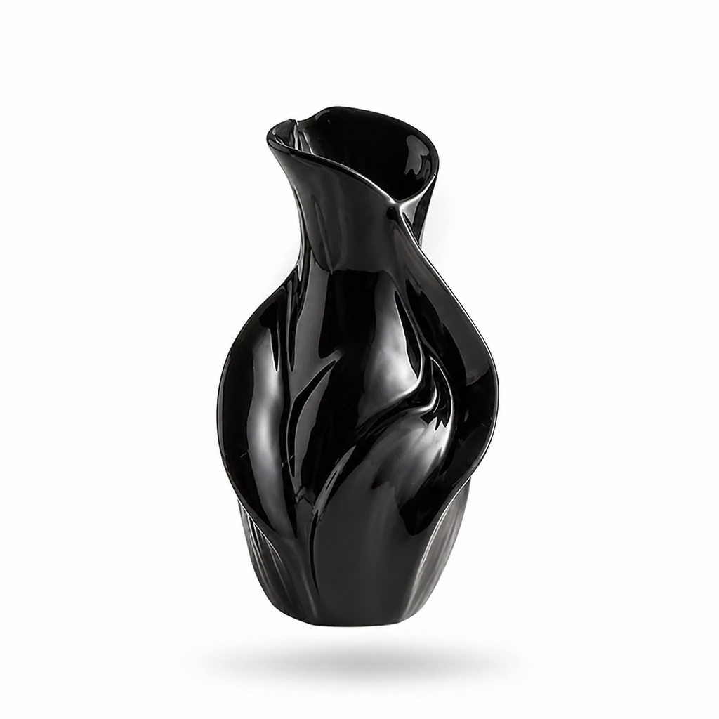 Keramikvase 18cm | Nordisches abstraktes Grasdesign | Getrocknete & echte Blumen | Schreibtisch- & Wohnzimmerdekoration