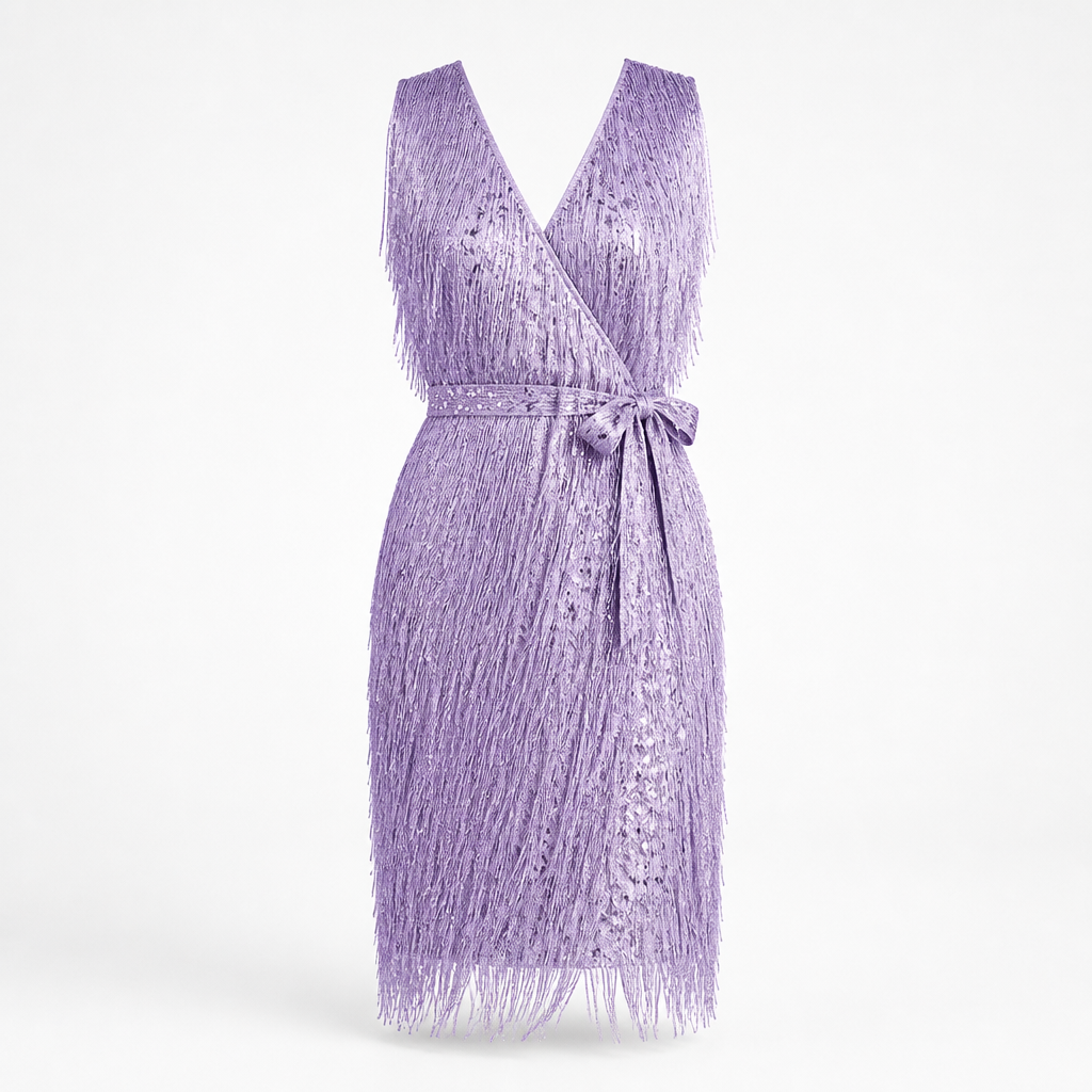 Women's V-Neck Wrap Dress | Regular Fit | Self-Tie Waist, Midi Length | Summer Dress | Wedding Guest Outfit | Evening Wear
