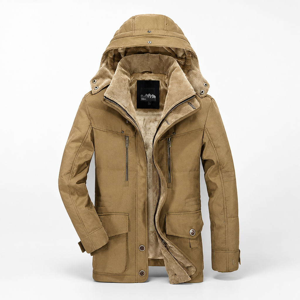 Men's Polyester Waterproof Insulated Hooded Parka | Regular Fit | High Collar, Hood, Multiple Pockets, Adjustable Waist | Workwear