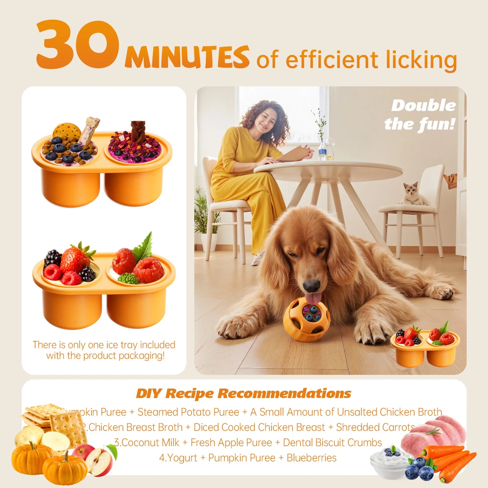 Food-Grade Silicone & Natural Rubber Dog Treat Toy (Ball + Tray)