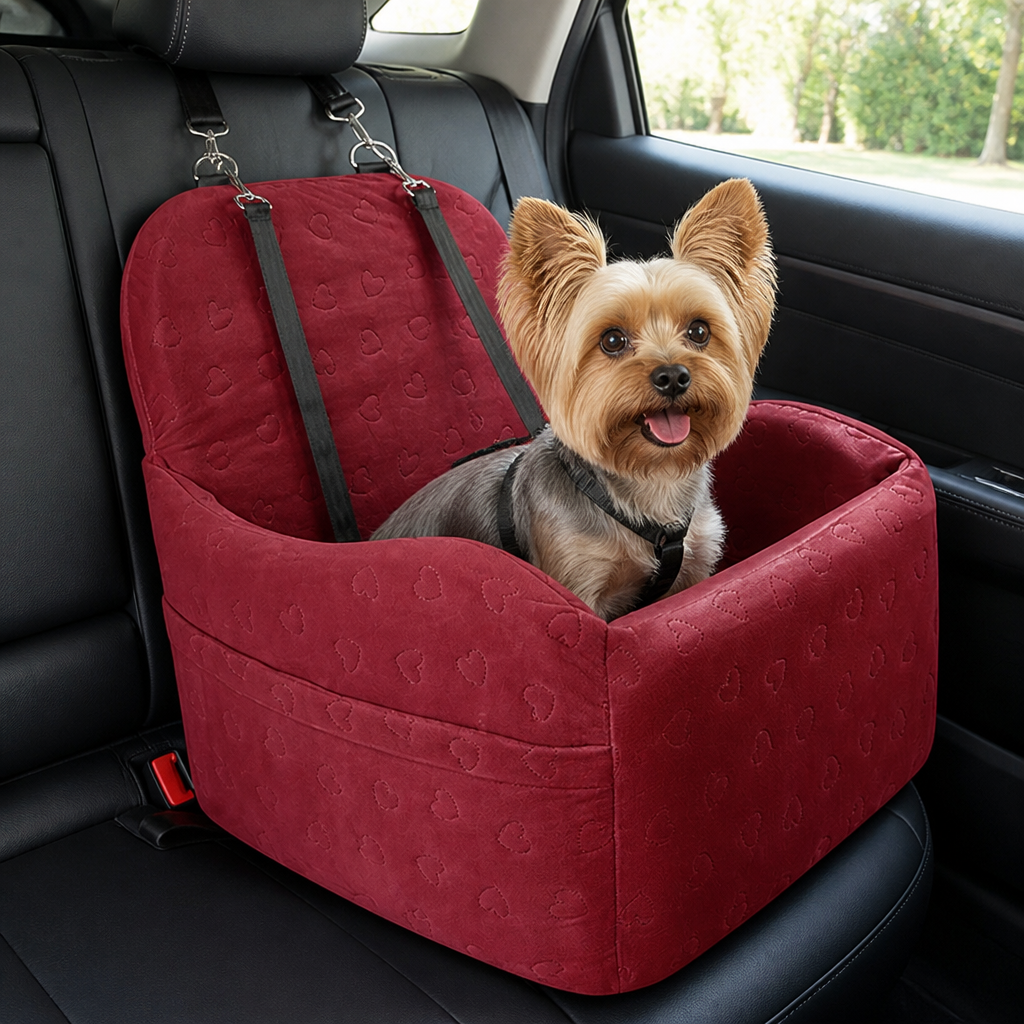 DogBedHouse Plush Memory Foam Dog Car Seat (3 Clip-On Safety Leashes)