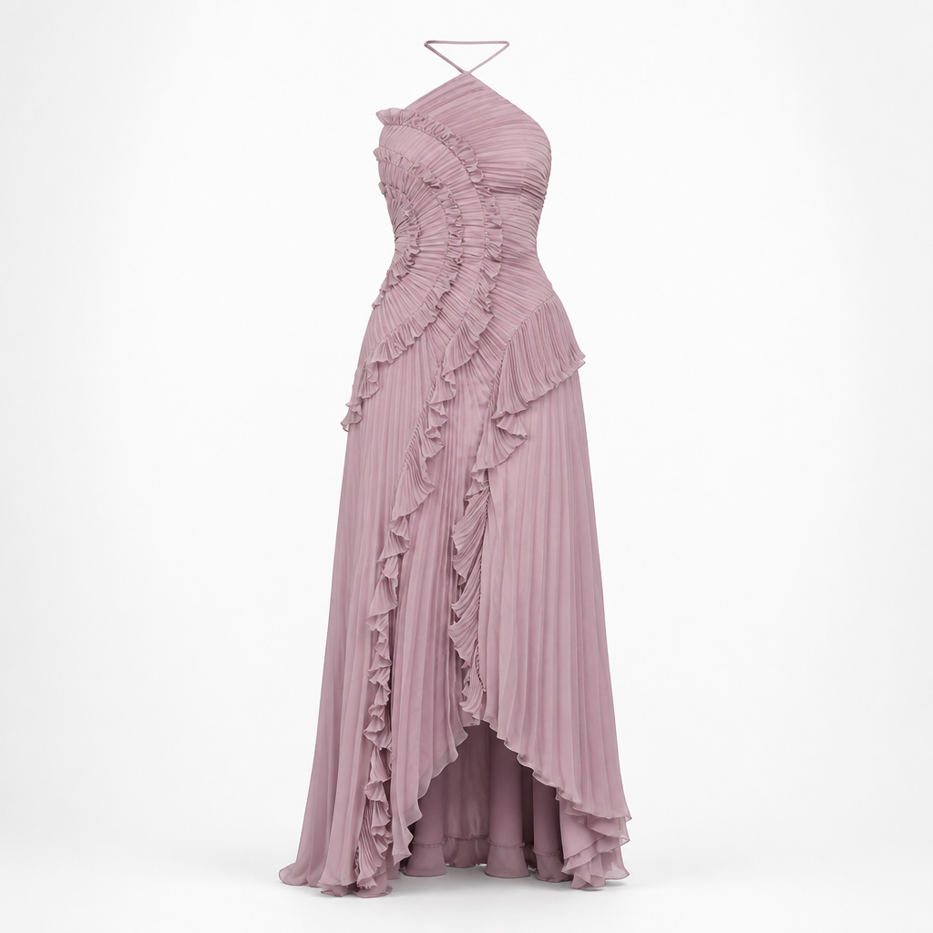 Women's Pleated Maxi Dress | Ruffle Off-Shoulder Layered Style | Floor-Length Wedding & Party