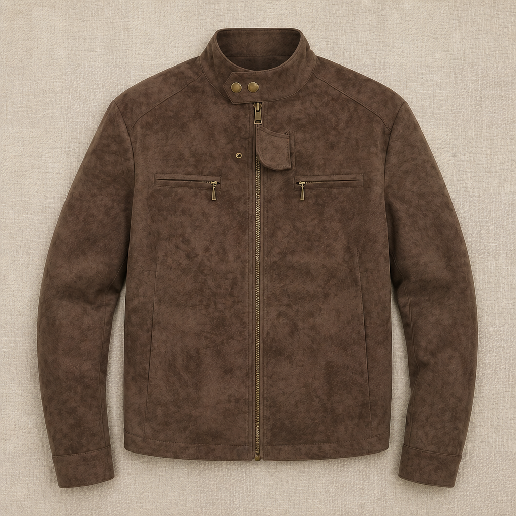 Men's Biker Jacket | Stand Collar | Zip Chest Pockets & Two-Way Zipper | Slim Fit