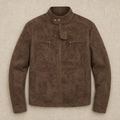 Men's Biker Jacket | Stand Collar | Zip Chest Pockets & Two-Way Zipper | Slim Fit
