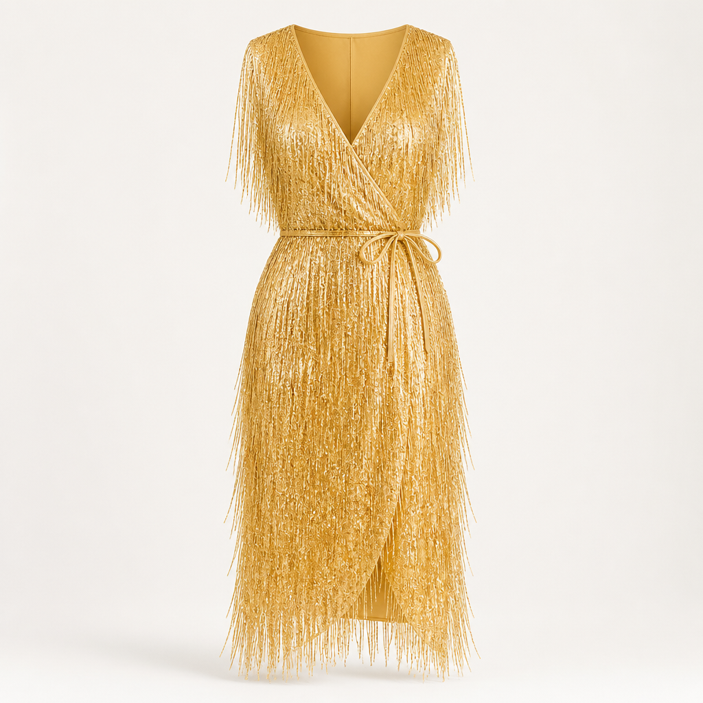 Women's V-Neck Wrap Dress | Regular Fit | Self-Tie Waist, Midi Length | Summer Dress | Wedding Guest Outfit | Evening Wear