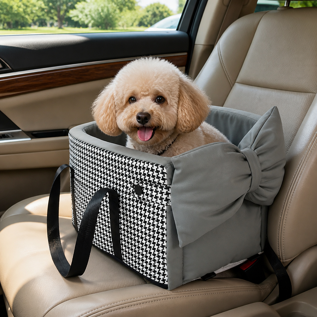DogBedHouse Plush-Lined & Safety Leash Dog Car Seat