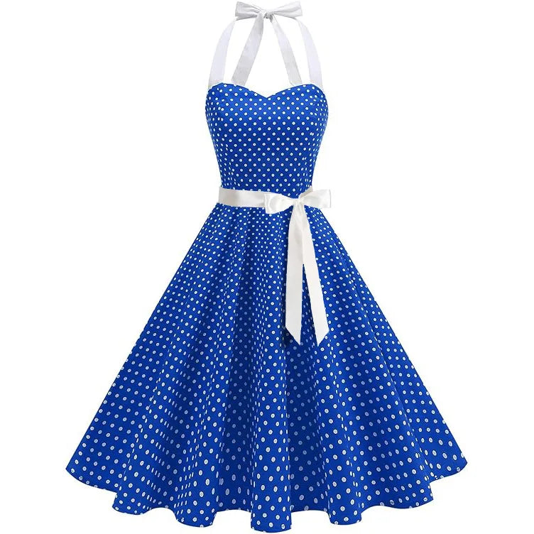 Elegant Women Polka Dot Dress Summer Hepburn 1950s 60s Vintage Sexy Halter Rockabilly Retro Party Office Dresses 2026 Robe Pinup