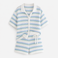 Women's 2-Piece Set | Knit Fabric | Contrast Stripes | Cardigan & Matching Shorts
