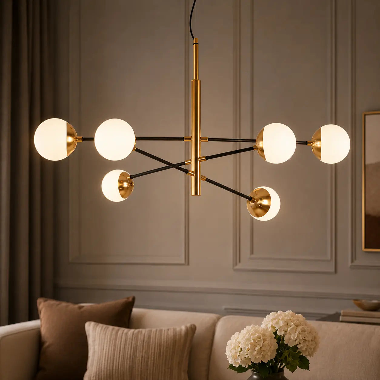 Elise Mid-Century Glass Globe Sputnik Chandelier