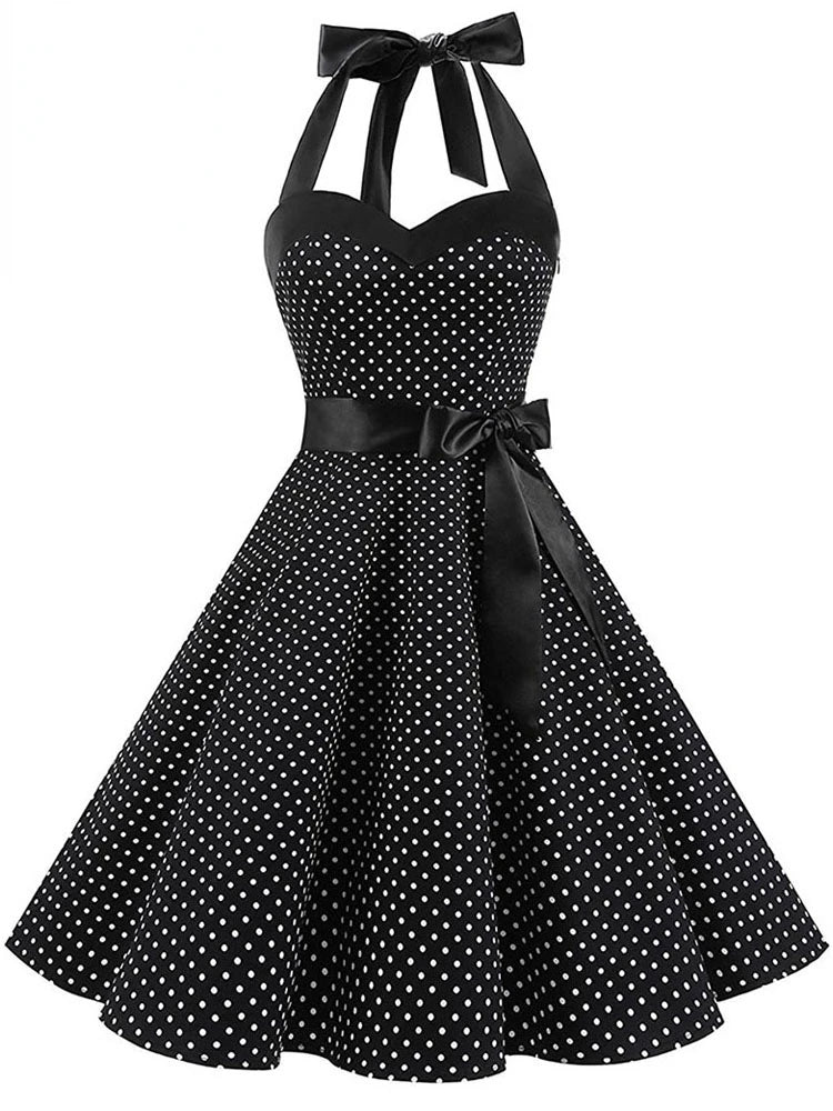 Elegant Women Polka Dot Dress Summer Hepburn 1950s 60s Vintage Sexy Halter Rockabilly Retro Party Office Dresses 2026 Robe Pinup