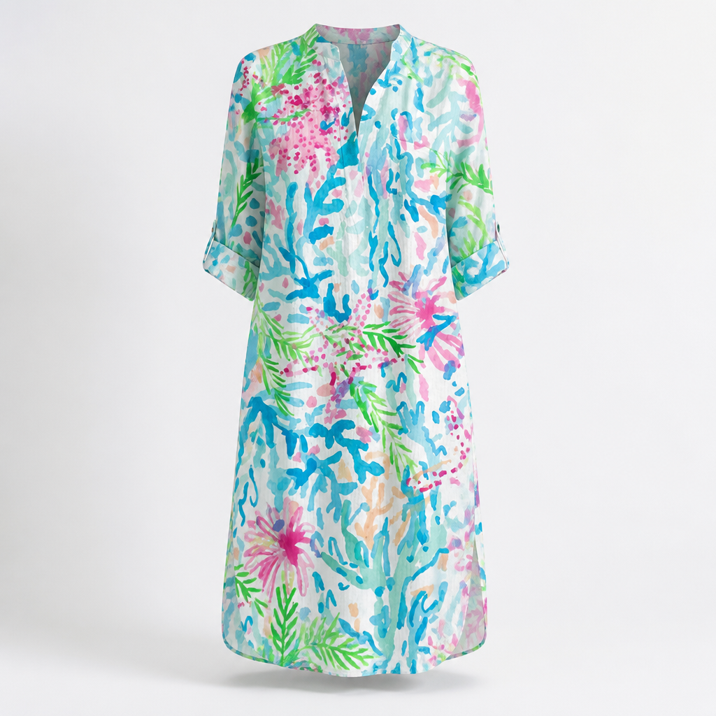Women's Cotton A-Line Midi Dress | Relaxed Fit | Printed Skirt, Flared Silhouette | Summer Dress, Beach & Garden Party