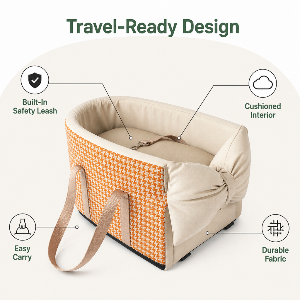 DogBedHouse Plush-Lined & Safety Leash Dog Car Seat