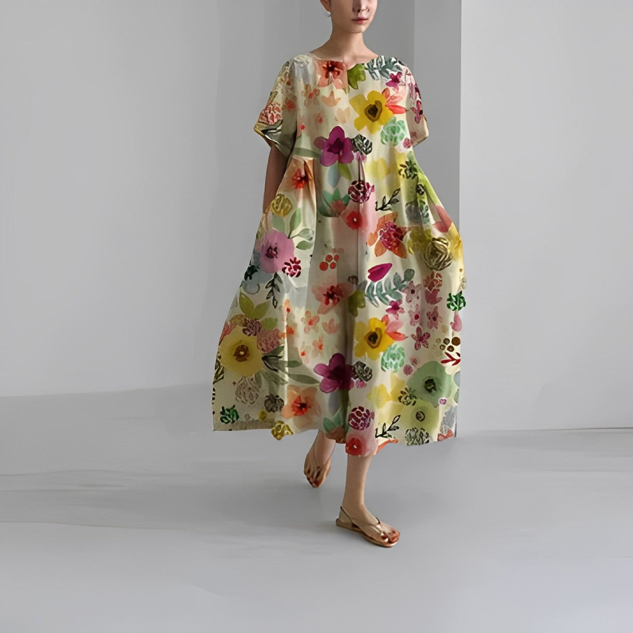 Avencea - Midi Dress with Floral Pattern