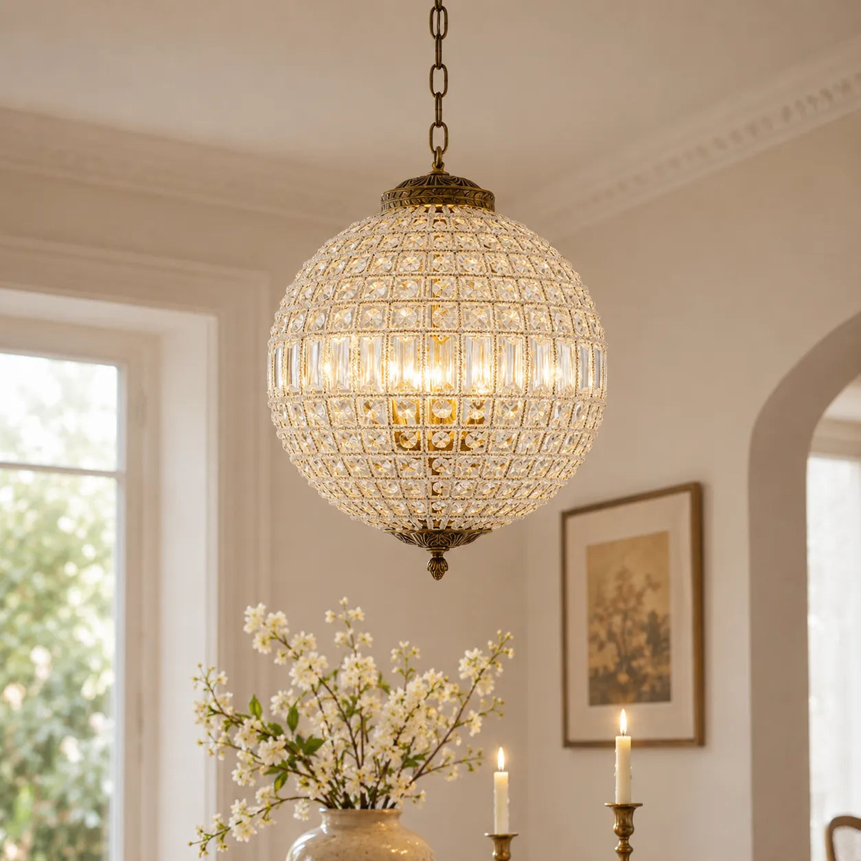 Vera Vintage Antiqued Globe Crystal Chandelier Light