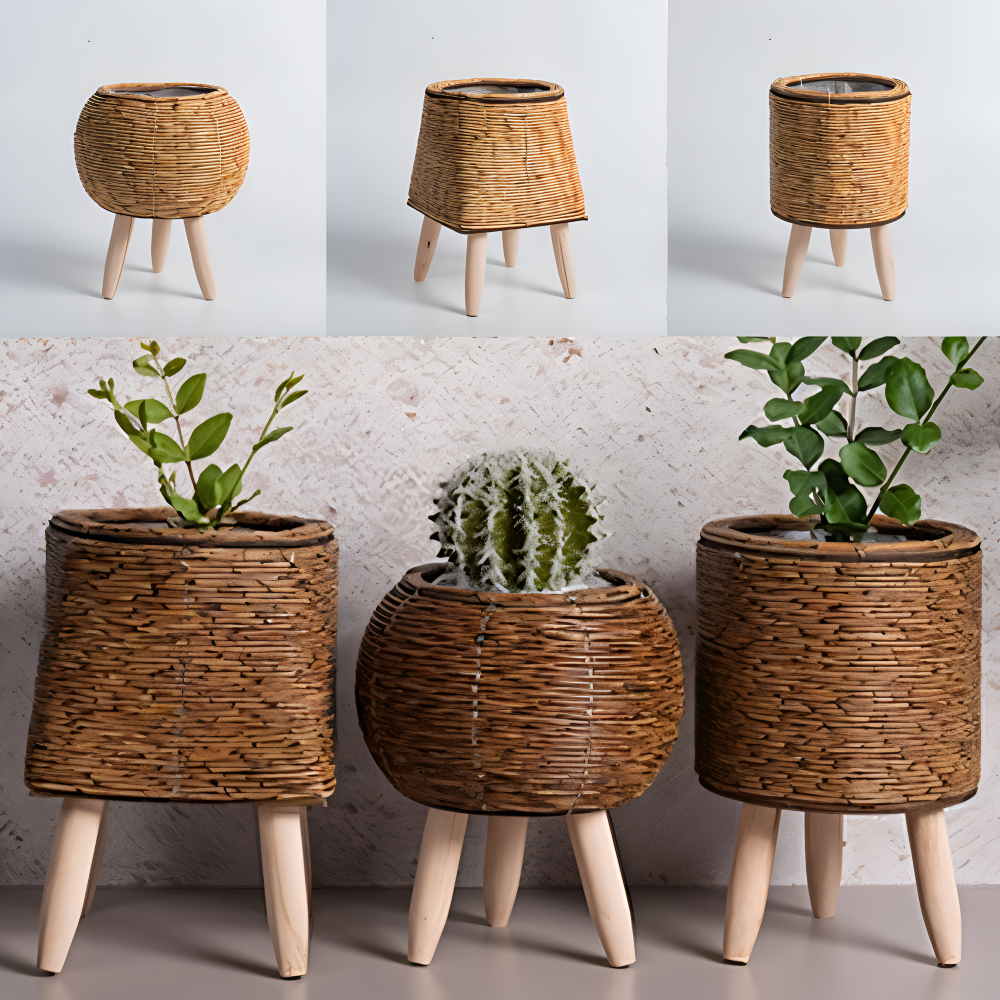 Artificial Basket Planter Rustic Rattan Floral Pot