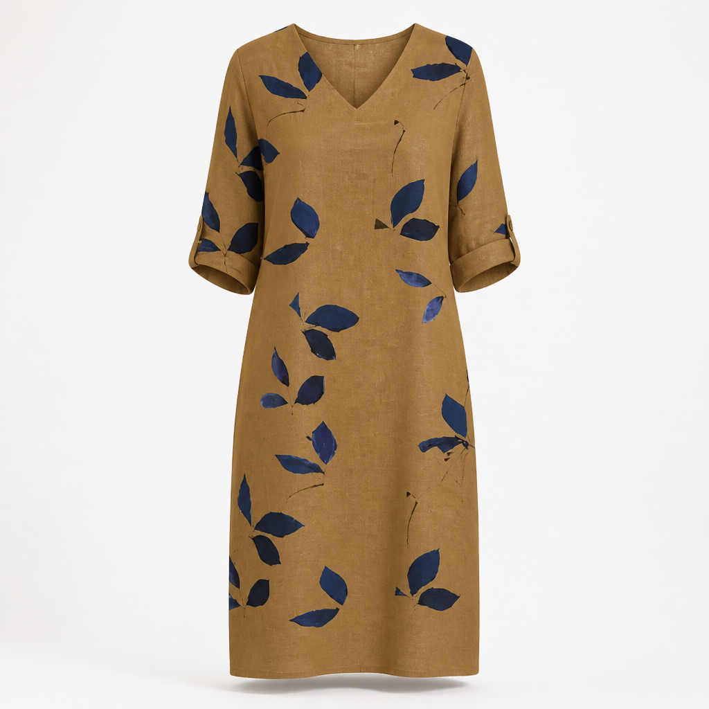 Women's Summer Dress | Polyester | Leaf Print | Flattering Silhouette