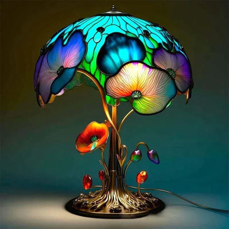 Artistic Table Lamp with Stained Glass – Play of Colors for Your Living Ambiance