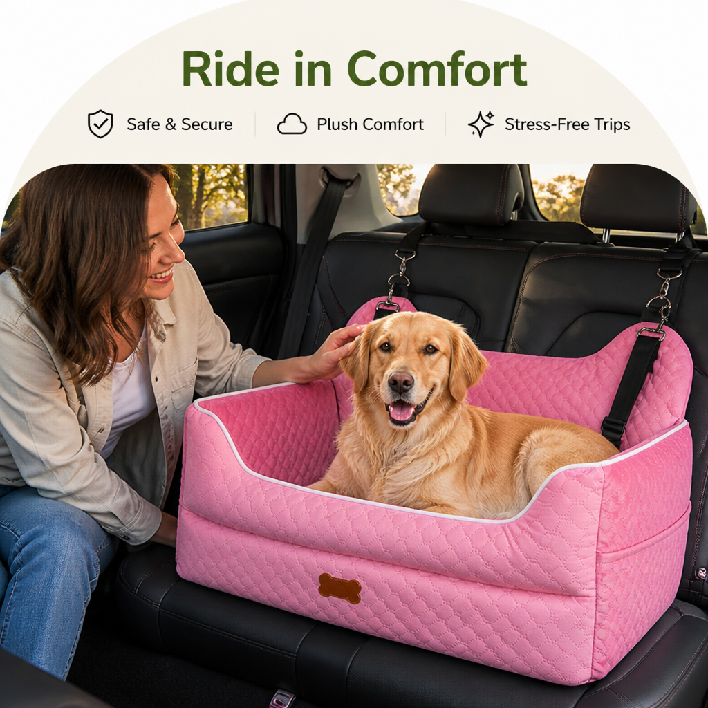 DogBedHouse Thick Padded Dog Booster Seat (Removable & Washable Cover)