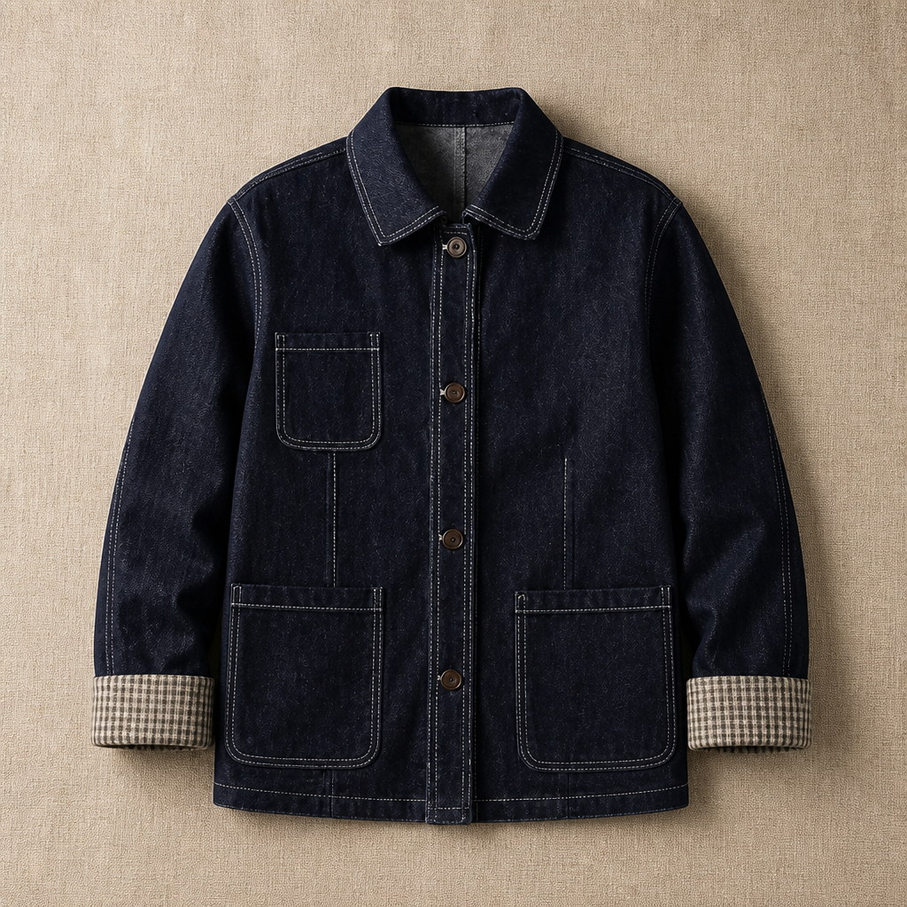 Men's Worker Jacket | Contrast Stitching & Quilted Detail | Patch Pockets & Checkered Cuff