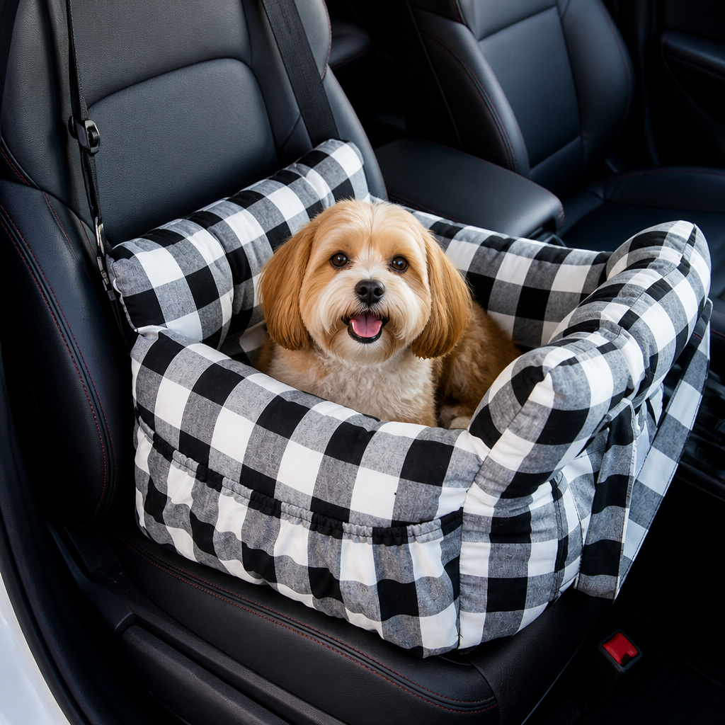 DogBedHouse Non-Slip & Washable Booster Dog Car Seat (Adjustable Safety Straps)