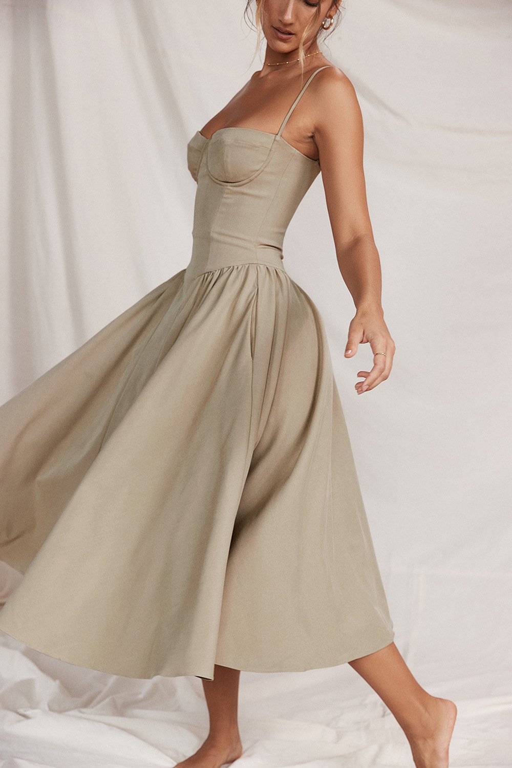 Avencea Wide Swinging, Deep Cut Midi Dress with Straps