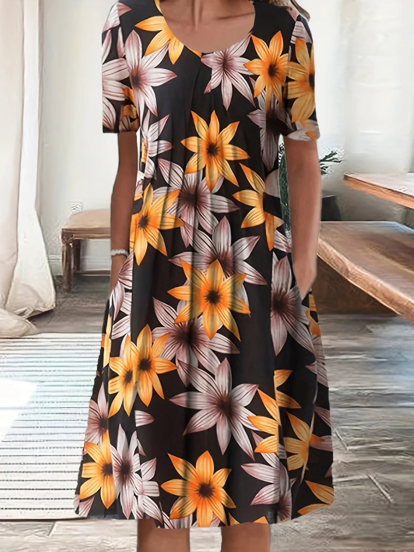Elegant Women's Short-Sleeved round Neck Dress Printed Large Skirt  Summer 2026 New Collection Fashionable Casual Maxi Dress