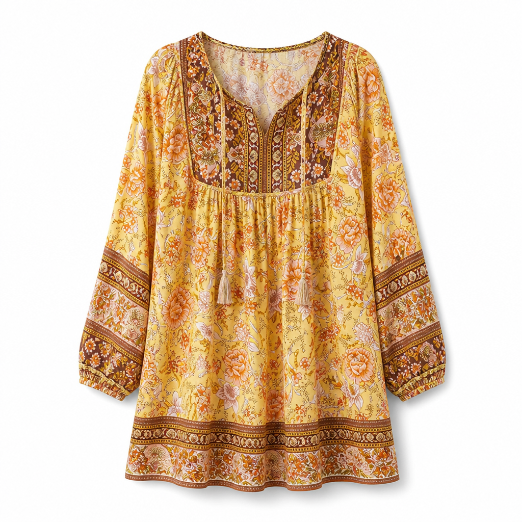 Women's Floral Mini Dress | Relaxed Fit | Bohemian Style, Mini Length | Summer Dress, Holiday Outfit, Wedding Guest