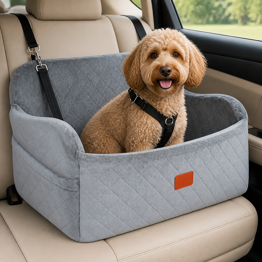 DogBedHouse Memory Foam & Non-Slip Dog Car Seat (Adjustable Leashes)