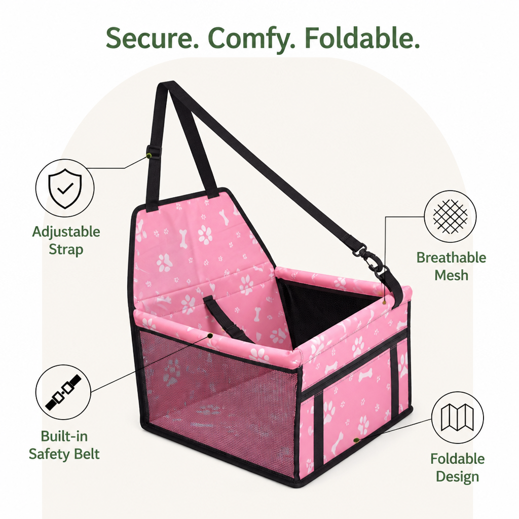 DogBedHouse Adjustable Safety Strap Dog Car Seat (Foldable)