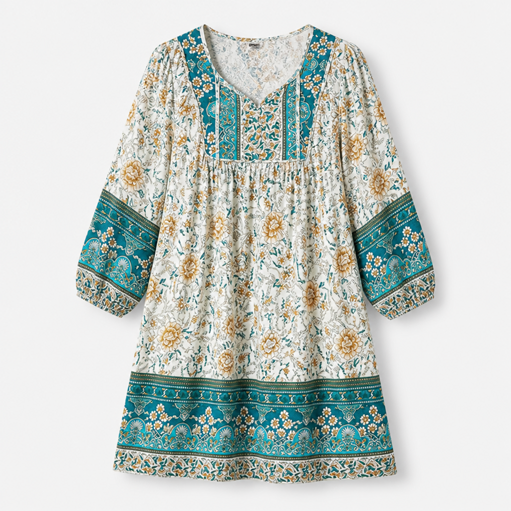 Women's Floral Mini Dress | Relaxed Fit | Bohemian Style, Mini Length | Summer Dress, Holiday Outfit, Wedding Guest